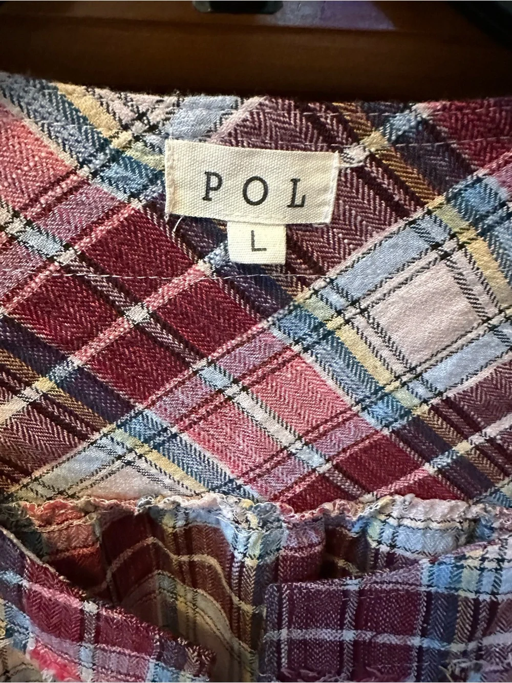 NWOT POL PLAID SHACKET WITH EMBROIDERED SLEEVES